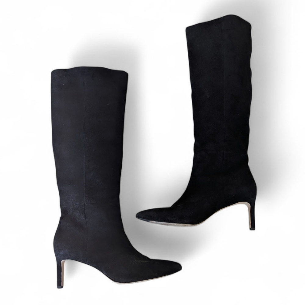 Veronica Beard Black Suede Knee High Tall Boots 10m